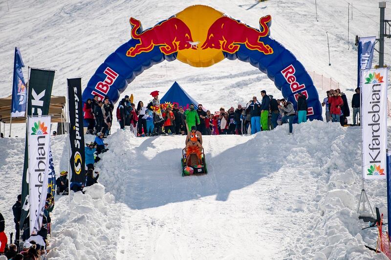 Competitors perform during Red Bull Jump and Freeze at Mzaar Ski Resort, Kfardebian, Lebanon on February 23, 2019 // Akl Yazbeck / Red Bull Content Pool // SI201902250275 // Usage for editorial use only // 