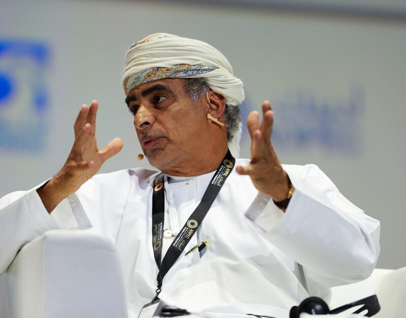 Abu Dhabi, U.A.E., November 12, 2018.  
ADIPEC day 1.  Ministerial Panel.  Reshaping markets:  continuing the global energy discussion.  H.E. Mohammed Hamad Al Rumhy, Minister of Oil and Gas, Sultanate of Oman.
Victor Besa / The National
Section:  NA
Reporter:  Jennifer Gnana
