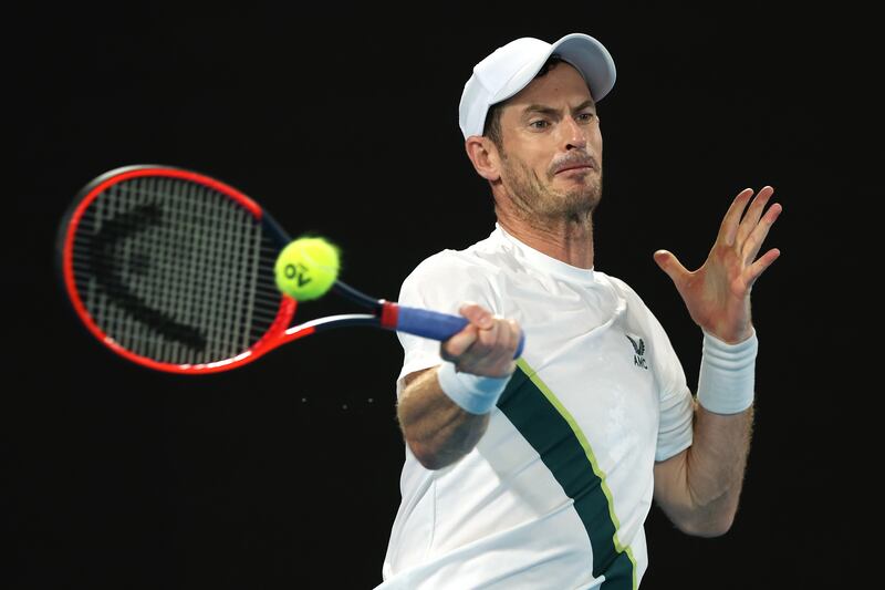 Andy Murray hits a forehand in the first round match against Matteo Berrettini. Getty