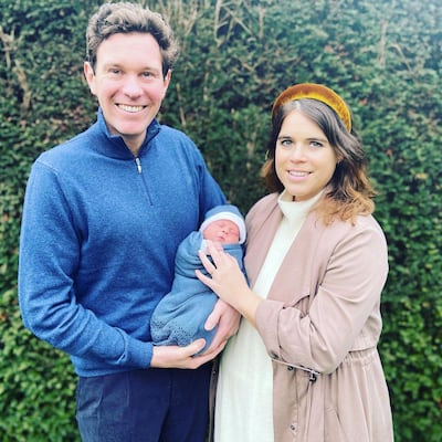 Princess Eugenie and husband Jack Brooksbank with baby boy, August Philip Hawke Brooksbank. Instagram  