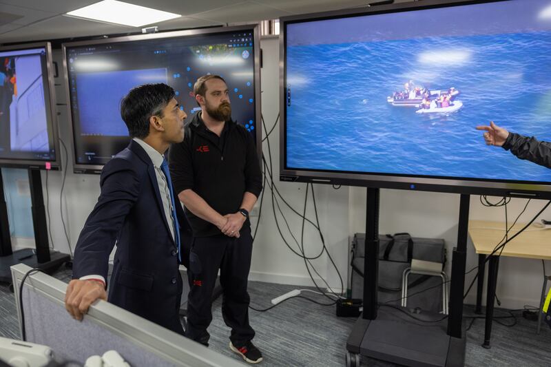 Mr Sunak views footage of an incident in the Channel. Photo: No 10 Downing Street