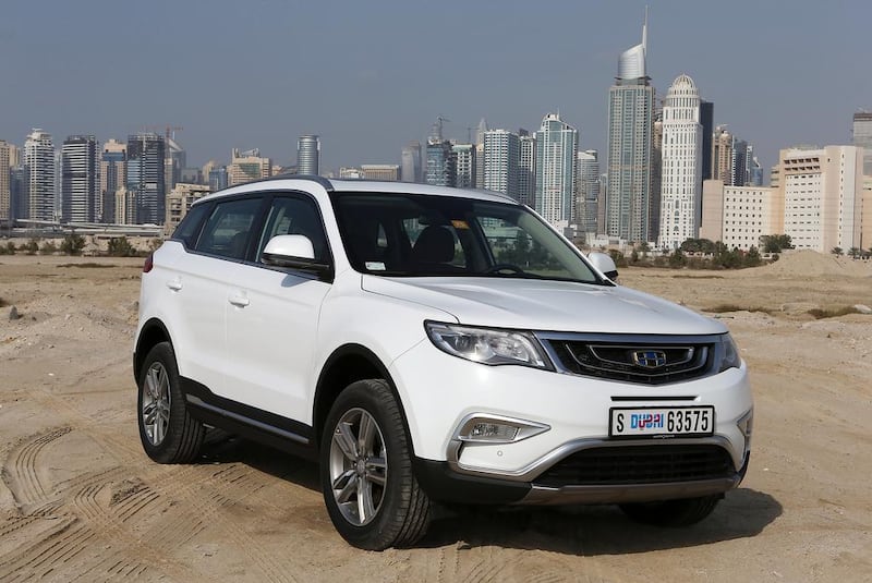 The Geely Emgrand X7, which echoes the styling cues of various SUV rivals, such as the Range Rover Evoque. Pawan Singh / The National