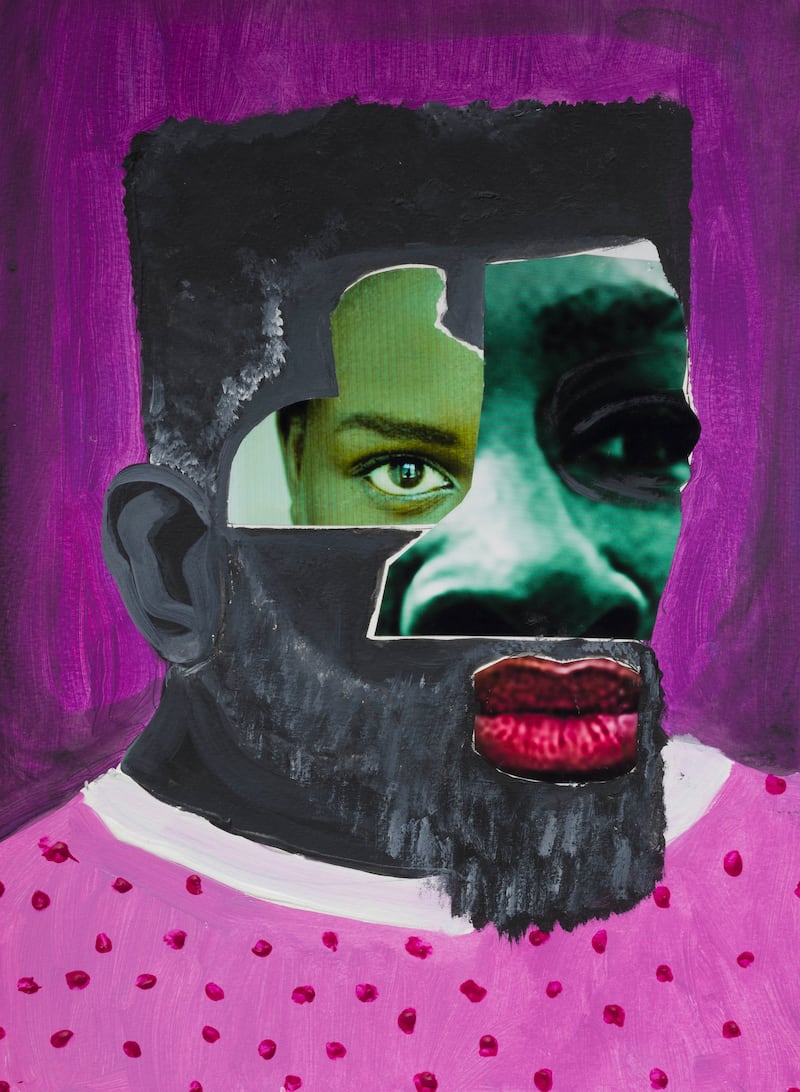 The smaller, square canvases are based on people Amponsah met and photographed in the barbershops of London