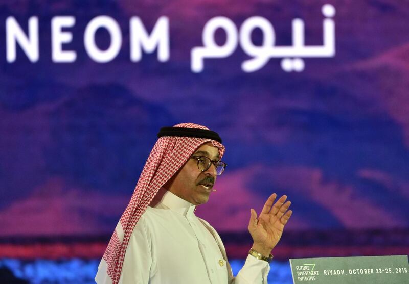 Saudi CEO of NEOM Nadhmi al-Nasr speaks during the last day of the Future Investment Initiative FII conference in the Saudi capital Riyadh on October 24, 2018.  The summit, nicknamed "Davos in the desert", has been overshadowed by growing global outrage over the murder of a Saudi journalist inside the kingdom's consulate in Istanbul. / AFP / FAYEZ NURELDINE
