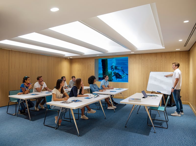 A classroom where divers are taught before the dive.