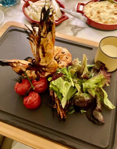 Grilled king prawns at Cordelia restaurant. The National