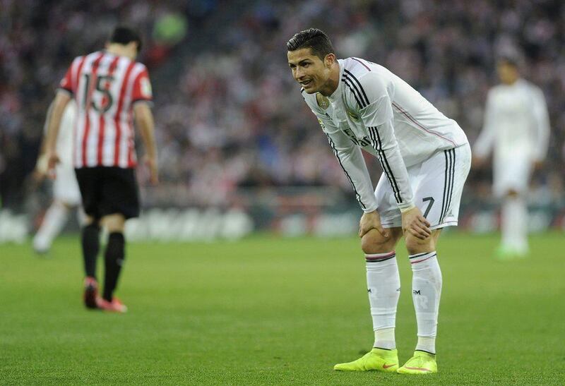 Real Madrid's Cristiano Ronaldo reacts during his side's 1-0 La Liga loss to Athletic Bilbao on Saturday. Ander Gillenea / AFP / March 7, 2015 