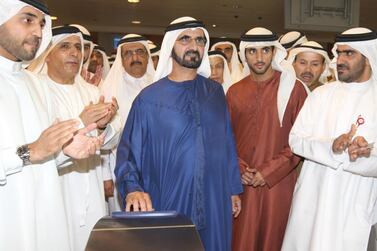 Sheikh Mohammed bin Rashid, Vice President and Ruler of Dubai, Sheikh Hamdan bin Mohammed, Crown Prince of Dubai, Sheikh Hamdan bin Rashid, Deputy Ruler of Dubai and Minister of Finance, during the inauguration of the Dubai Metro on September 9, 2009. Courtesy Dubai Media Office