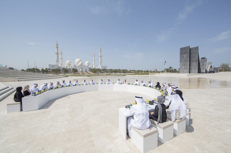 Sheikh Mohammed bin Rashid, Prime Minister and Ruler of Dubai, and Sheikh Mohammed bin Zayed, Crown Prince of Abu Dhabi and Deputy Supreme Commander of the Armed Forces, attend a Cabinet meeting at Wahat Al Karama. Ministers, Sheikhs and other dignitaries were also present. Hamad Al Kaabi / Crown Prince Court