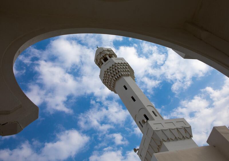 JEDDAH, SAUDI ARABIA - DECEMBER 14: The floating mosque or masjid Bibi Fatima, Mecca province, Jeddah, Saudi Arabia on December 14, 2018 in Jeddah, Saudi Arabia. (Photo by Eric Lafforgue/Art in All of Us/Corbis via Getty Images)