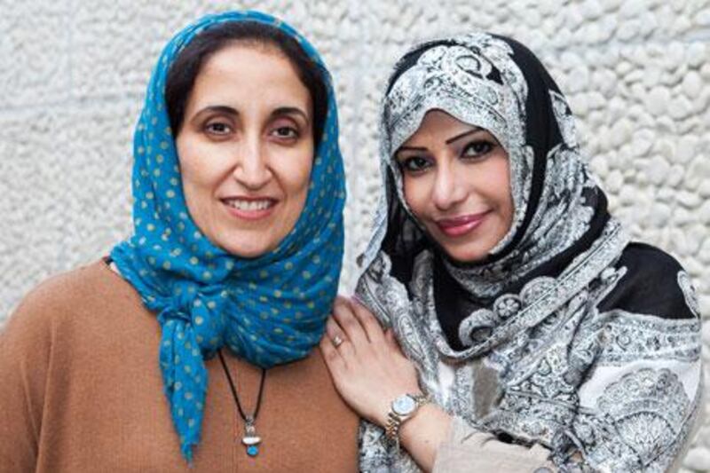 The Emirati authors Khulood Al Mualla, left, and Sara Al Jarwan at the International Berlin Literature Festival.