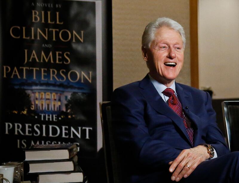 In this Monday, May 21, 2018, photo, former President Bill Clinton speaks during an interview about a novel he wrote with James Patterson, "The President is Missing,"  in New York. (AP Photo/Bebeto Matthews)