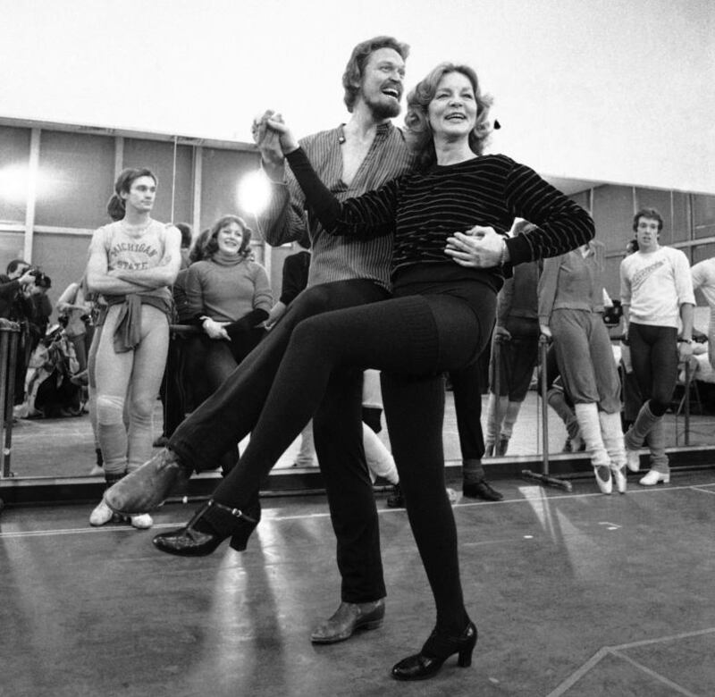 Lauren Bacall rehearsing with Eivind Harum, for the musical Woman of the Year, in New York. AP