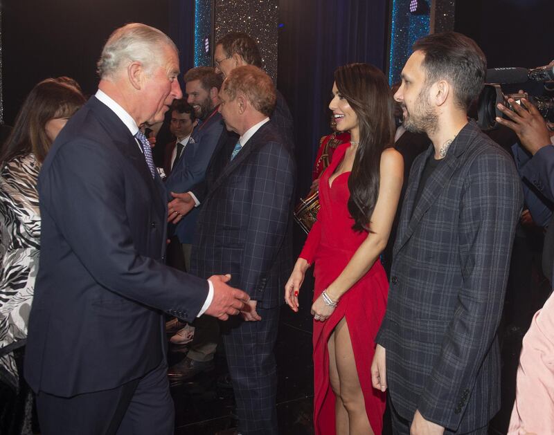 Prince Charles meets cast members Cheryl Cole and magician Dynamo at the event. WPA Pool / Getty Images