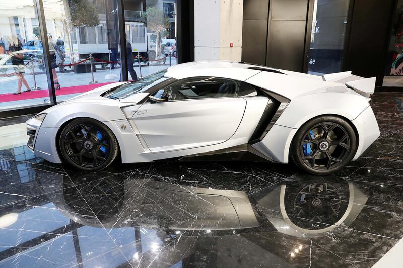 DUBAI , UNITED ARAB EMIRATES , NOV 29  – 2017 :- Lykan Hyper Sport car on display during the opening of  W Motors at the City Walk 2 Boulevard in Dubai (Pawan Singh / The National) Story by Adam Workman