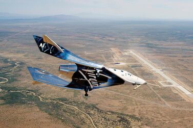 Virgin Galactic SpaceshipTwo Unity flies free in the New Mexico Airspace for the first time on May 1, 2020. AP