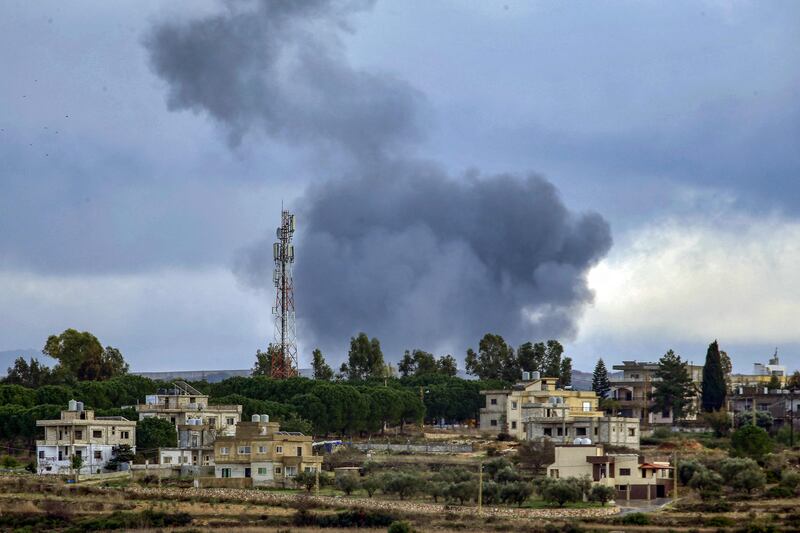 Smoke rises after Israeli bombardment in the village of Tair Harfa in southern Lebanon, near the border with Israel. AFP