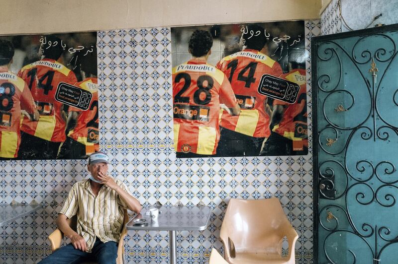 Nearly every cafe in Bab Souika is filled with Esperance memorabilia and posters. Erin Clare Brown/ The National