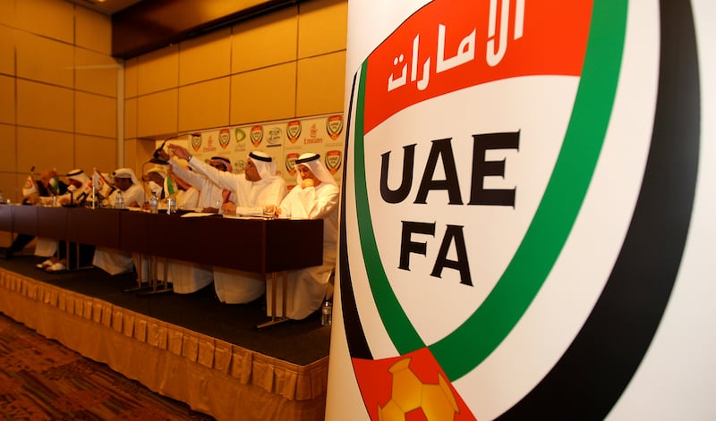 DUBAI, UNITED ARAB EMIRATES Ð Aug 22:  Officials and Coaches of UAE football association talking to media during the press conference at hotel Park Hyatt in Dubai. (Pawan Singh / The National) For Sports. Story by Ahmed Rizvi
 *** Local Caption ***  PS13- UAE FOOTBALL.jpg