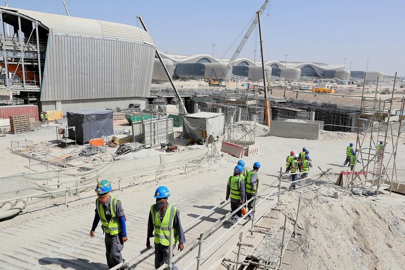 ABU DHABI , UNITED ARAB EMIRATES , NOV 6   – 2017 :- Exterior view of the under construction Midfield Terminal Building in Abu Dhabi. (Pawan Singh / The National) Story by Nick Webster 