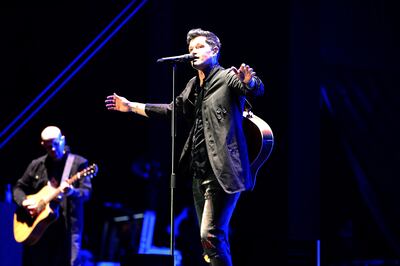 The Script brought out the crowd together at their Dubai Airshow Gala Dinner concert. Pawan Singh / The National