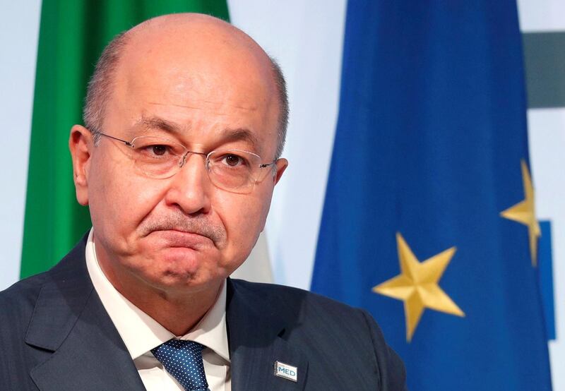 FILE PHOTO: Iraq's President Barham Salih attends the Rome Mediterranean summit MED 2018 in Rome, Italy November 22, 2018. REUTERS/Max Rossi/File Photo