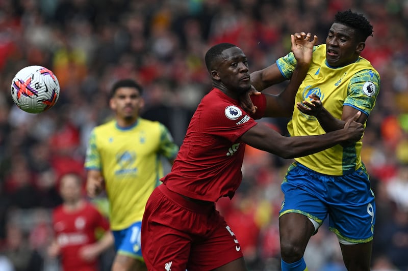 Ibrahima Konate – 5. Almost notched his fourth goal for the Reds with a header that just flashed wide in the eighth minute. Caught ball-watching as Johnson got on the wrong side of him and almost scored Nottingham Forest’s third late on. AFP