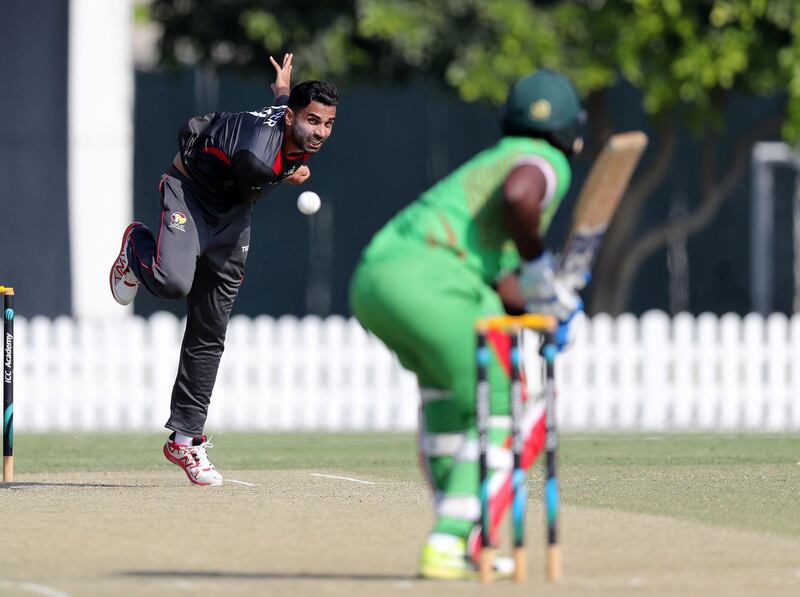 Dubai, United Arab Emirates - November 9th, 2017: UAE's Qadeer Ahmed in the match between the UAE v Zimbabwe A compete in a 50 over match. Thursday, November 9th, 2017 at ICC Academy, Dubai. Chris Whiteoak / The National