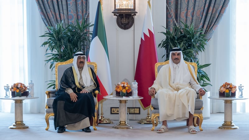 Sheikh Meshal meets Qatar's Emir Sheikh Tamim in Doha. Getty Images