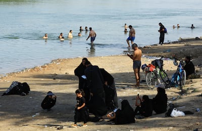 Shiite pilgrims cool off in the Euphrates on their way to Kerbala. Reuters