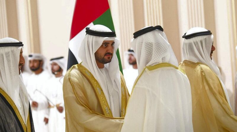 Sheikh Ahmed bin Mohammed, Chairman of the Mohammed bin Rashid Al Maktoum Knowledge Foundation, at his wedding at Dubai World Trade Centre on Thursday. Courtesy Dubai Media Office