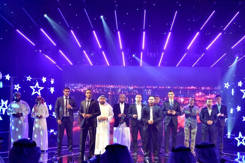 The 14 contestants participating in the seventh season of Munshid Al Sharjah. Courtesy Sahara Communications

