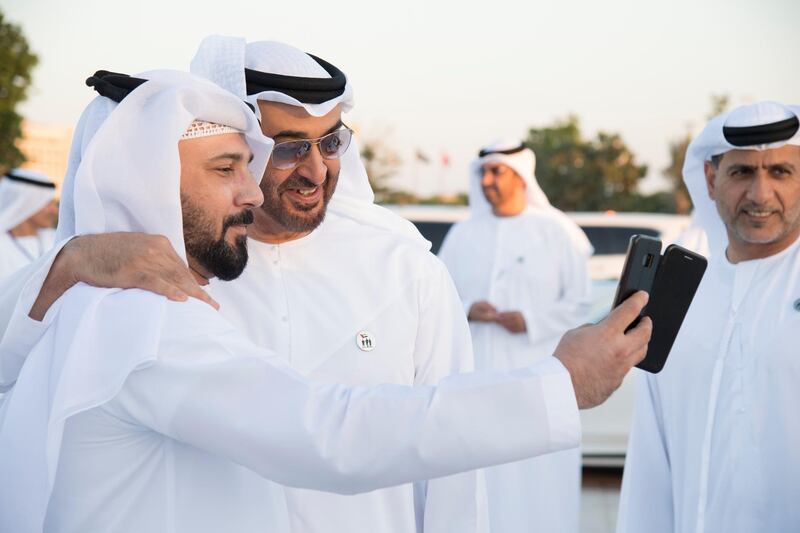 ABU DHABI, UNITED ARAB EMIRATES - November 30, 2017: HH Sheikh Mohamed bin Zayed Al Nahyan, Crown Prince of Abu Dhabi and Deputy Supreme Commander of the UAE Armed Forces (2nd L), stands for a photograph with a guest, during a Commemoration Day ceremony at Wahat Al Karama, a memorial dedicated to the memory of UAE’s National Heroes in honour of their sacrifice and in recognition of their heroism.

( Mohamed Al Suwaidi for the Crown Prince Court - Abu Dhabi )
---