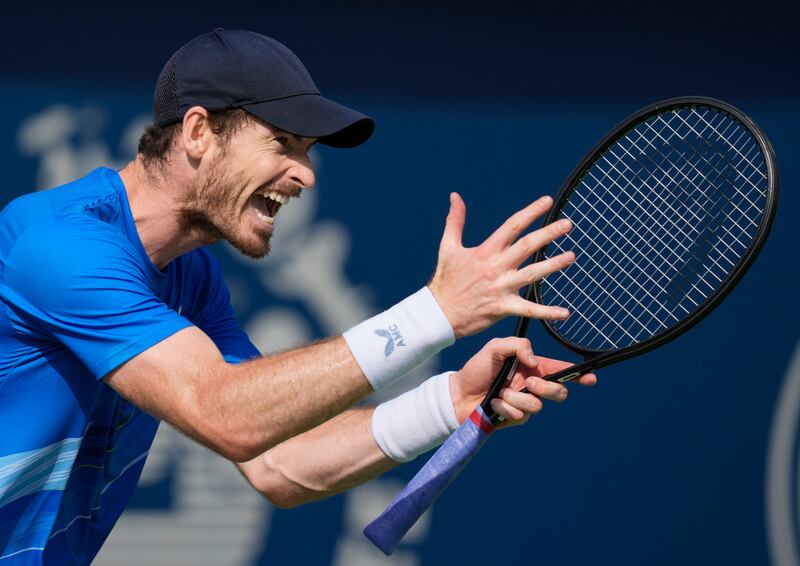 Andy Murray reacts after losing a point agains Jannik Sinner during their second round match at the Dubai Duty Free Tennis Championships. AP