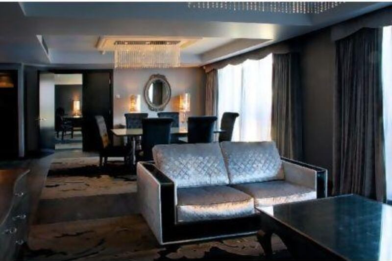Sparkling fittings and sumptuous decor in the presidential suite at London Syon Park.