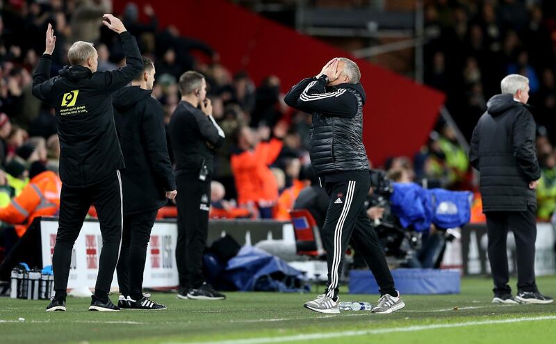 SHEFFIELD, ENGLAND - DECEMBER 05: Chris Wilder, manager of Sheffield reacts during the Premier League match between Sheffield United and Newcastle United at Bramall Lane on December 05, 2019 in Sheffield, United Kingdom. (Photo by Nigel Roddis/Getty Images)