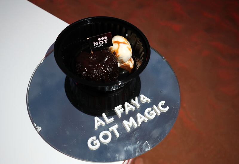 The dessert selection includes lava cake and ice cream