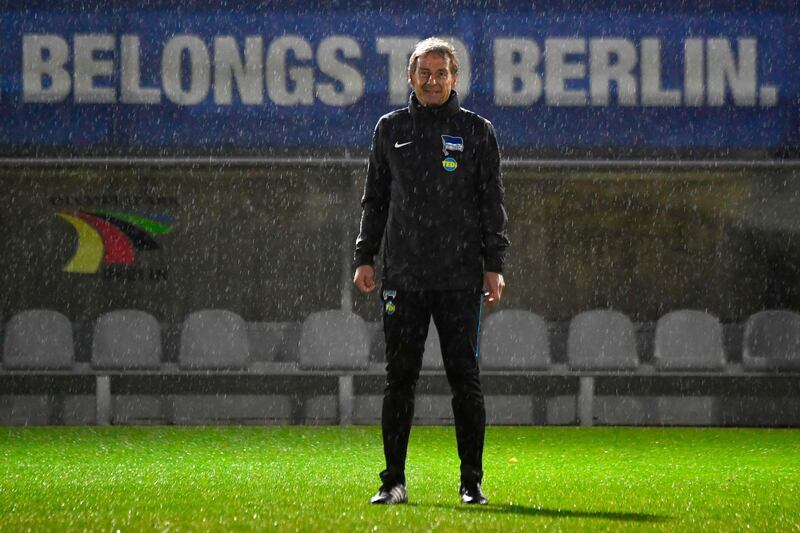Jurgen Klinsmann takes charge of his first training session as manager of  German Bundesliga club Hertha Berlin on Wednesday, November 27. AFP