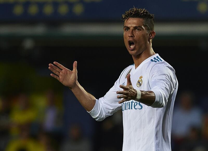 VILLARREAL, SPAIN - MAY 19:  Cristiano Ronaldo of Real Madrid reacts during the La Liga match between Villarreal and Real Madrid at Estadio de La Ceramica on May 19, 2018 in Villarreal, Spain.  (Photo by Manuel Queimadelos Alonso/Getty Images)