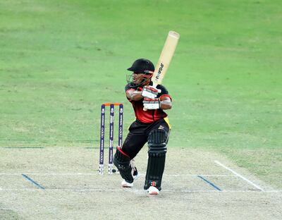 Dubai, United Arab Emirates - November 02, 2019: PNG's Lega Siaka bats during the game between Papua New Guinea and the Netherlands in the T20 World Cup Qualifier final at the Dubai International Cricket Stadium. Saturday the 2nd of November 2019. Sports City, Dubai. Chris Whiteoak / The National