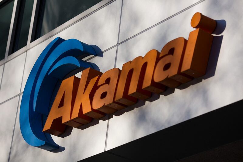 A sign for Akamai technology company is seen on a building in Cambridge, Massachusetts. AFP