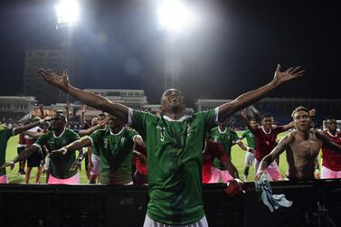 Madagascar's players celebrate their win against DR Congo at the Alexandria Stadium in the Egyptian city. Javier Soriano / AFP