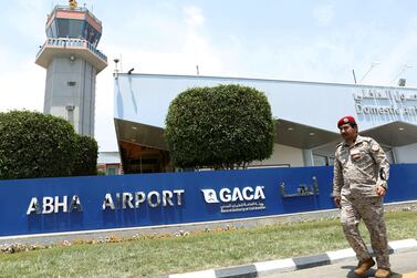 FILE PHOTO: A Saudi security officer walks past Saudi Arabia's Abha airport, June 13, 2019. REUTERS/Faisal al Nasser/File Photo