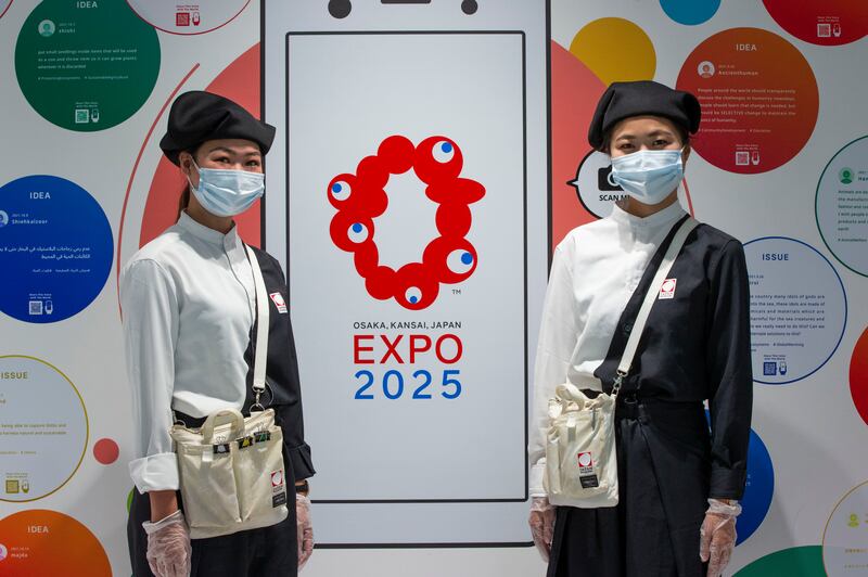 Rina Fukada and Ayumi Ando working at the Japan pavilion.