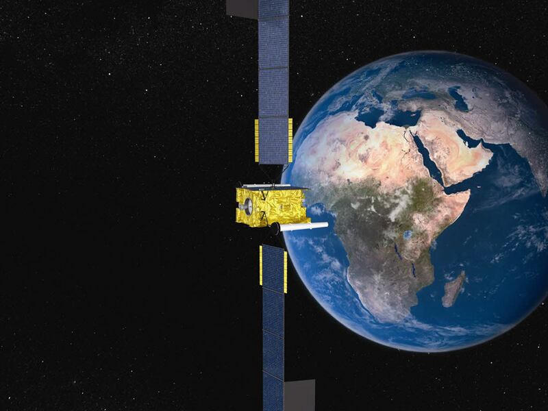 A computer-generated image of a Skynet 5D satellite in orbit. Photo: Ministry of Defence