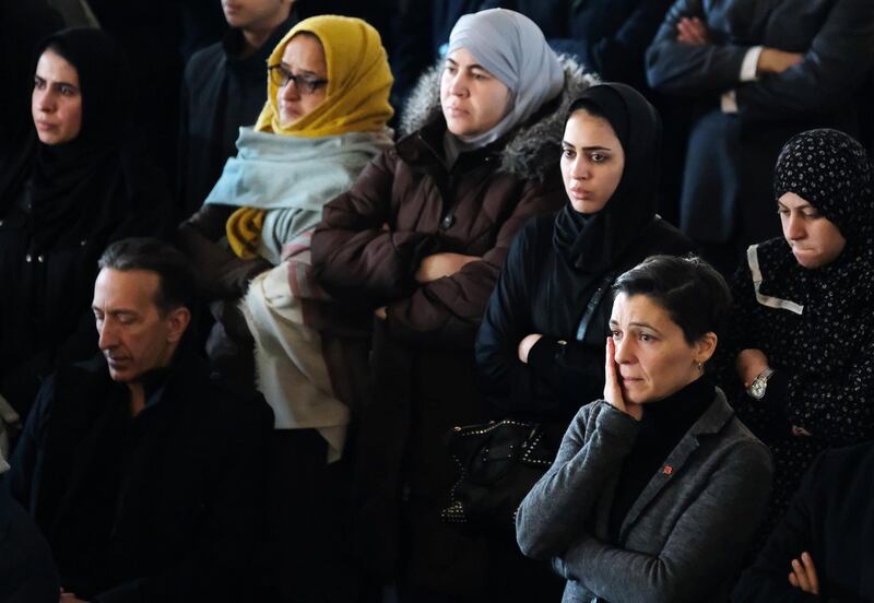 Mourners listen during a funeral service for a Syrian refugee family who lost seven children in a February 19 house fire in Halifax, Nova Scotia, Canada February 23, 2019. Reuters