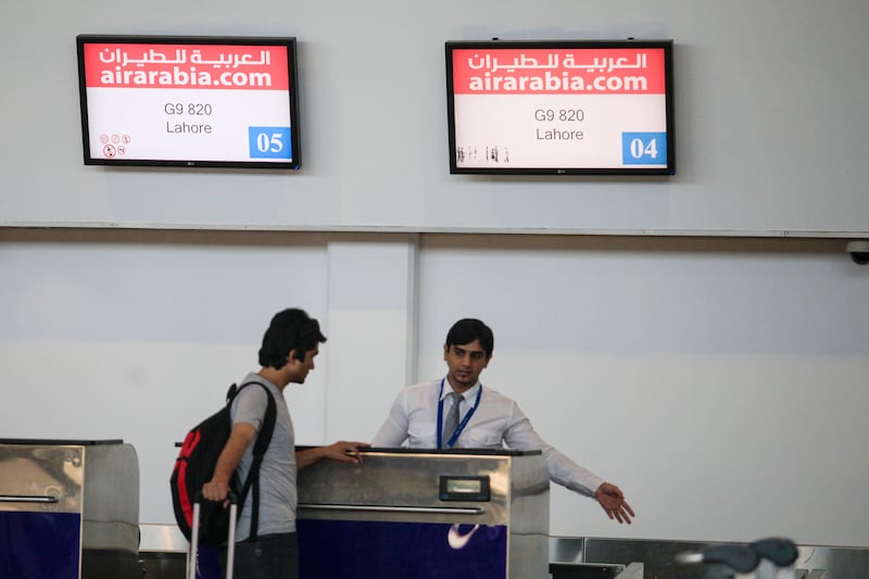 RAS AL KHAIMAH, UAE. July 7, 2014 - Stock Photograph of the Air Arabia check in counters in the departures terminal of Ras Al Khaimah International Airport in Ras Al Khaimah, July 7, 2014. (Photos by: Sarah Dea/The National, Story by: Shereen El Gazzar, Business)
