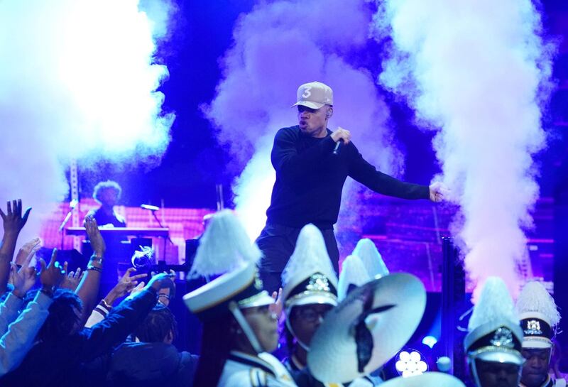 Chance The Rapper performs during the 2020 NBA All Star Game at United Center.  Kyle Terada-USA TODAY