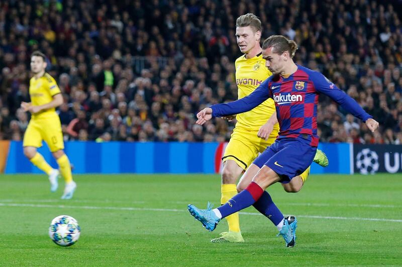 Barcelona's Antoine Griezmann scores against Dortmund. AFP