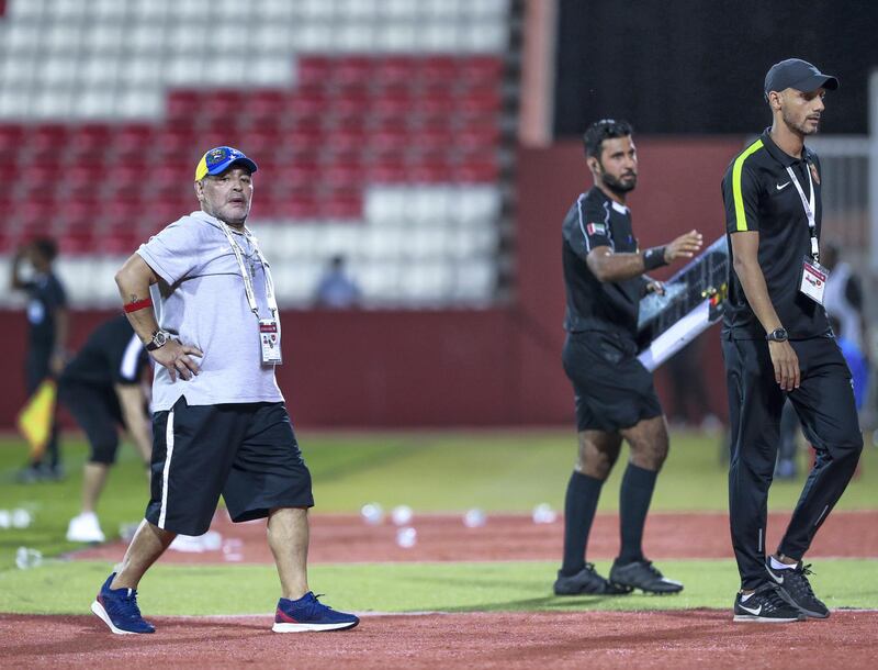 Fujairah, UAE, April 27, 2018.  Final round of 2017/18 First Division. Diego Maradona and Fujairah set to seal promotion to the Arabian Gulf League. 
Victor Besa / The National
Sports
Reporter: John McAuley.